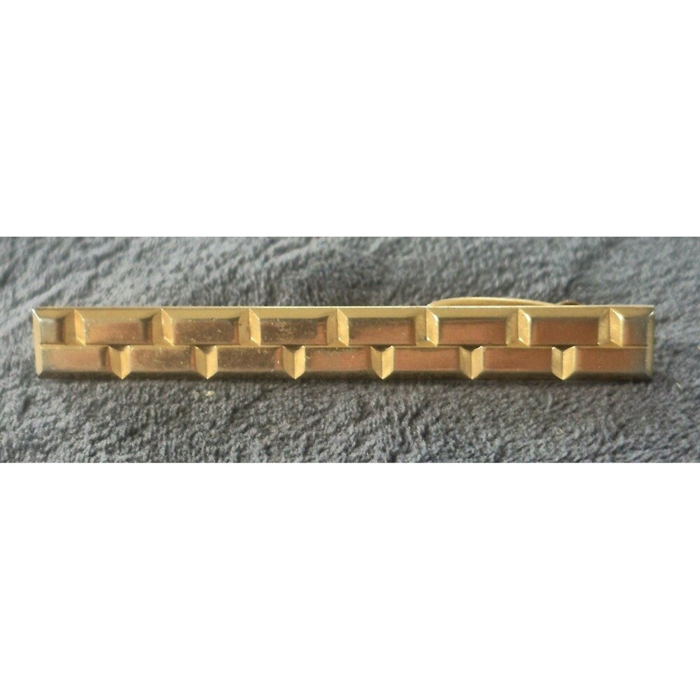 Vtg Hickok USA Gold Tone Tie Clip 3" Long Extra Wide Brick Pattern 1950's